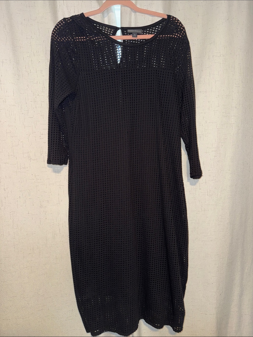 BOLD elements Black Open-Knit Midi Dress with Three-Quarter Sleeves